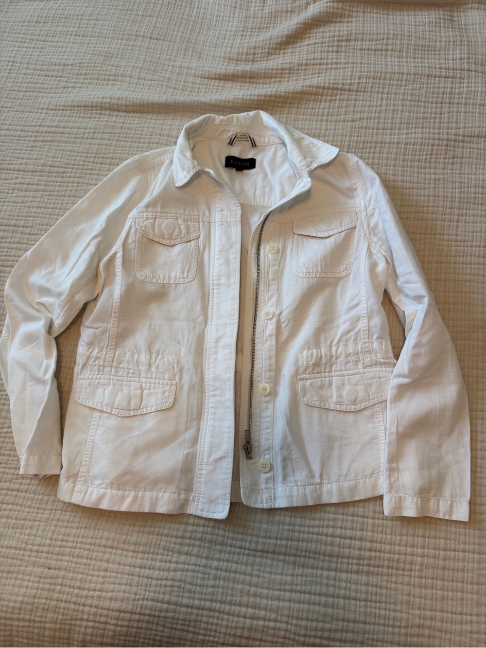 Talbots White Utility Jacket with Zip & Button Front